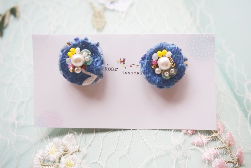 Handmade Earrings, Embroidery Earrings, Cotton - Earrings & Clip-ons - Cotton & Hemp Blue