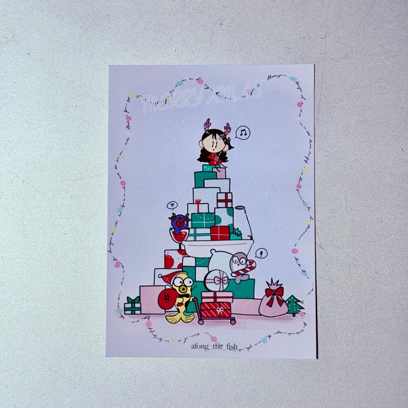 浴缸的聖誕節 明信片 誰的禮物快來取貨啦 彩色版 - 卡片/明信片 - 紙 藍色