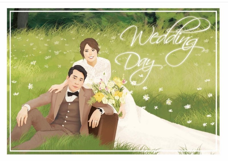 客製化人像+寵物 | 插畫 | 結婚慶典 | 紀念品 | 賀卡 | 明信片 - 喜帖 - 紙 