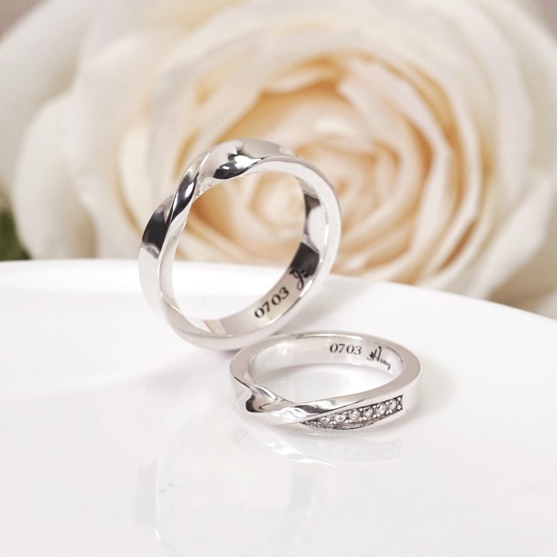 [Customized Gift] Moebius Ring Set Couple's Style Engraved Customized Sterling Silver Ring - แหวนคู่ - เงินแท้ สีเงิน