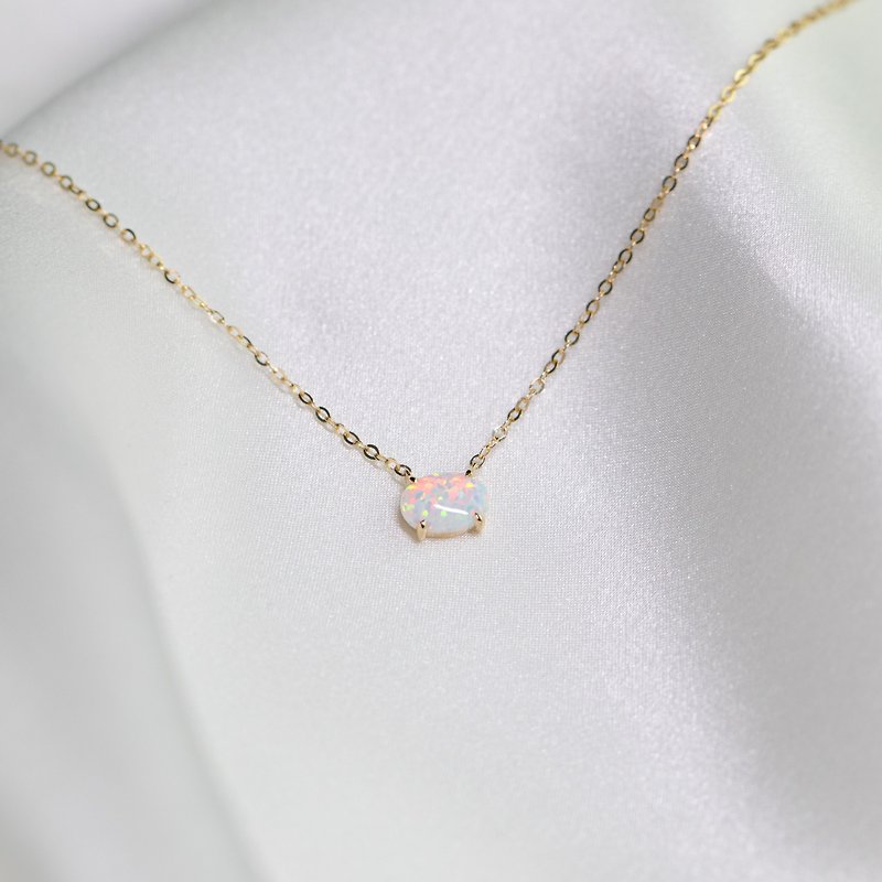 【PurpleMay Jewellery】18k Solid Gold Claw Set White Opal Necklace - P003 - Collar Necklaces - Semi-Precious Stones White