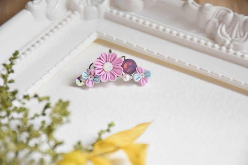 高貴紫系 客製真絲細工花2WAY耳夾 / つまみ細工イアリング - 耳環/耳夾/耳骨夾 - 絲．絹 紫色