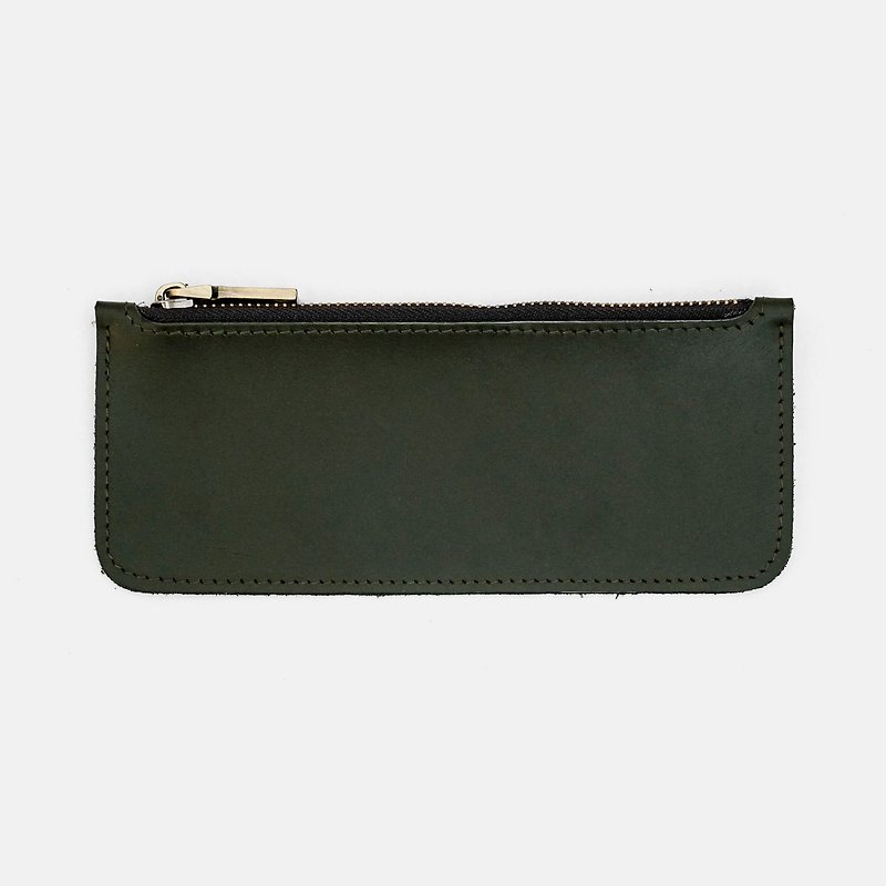Essala Leather Zipper Pencil Bag / Green - 鉛筆盒/筆袋 - 其他材質 