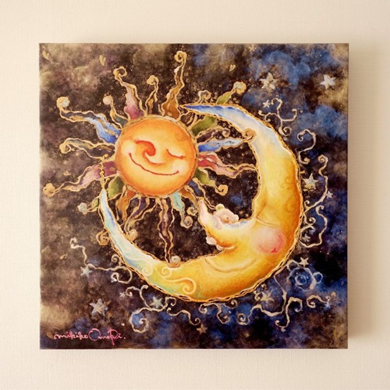 Art canvas panel hand painted the sun and the moon - โปสเตอร์ - ผ้าฝ้าย/ผ้าลินิน 