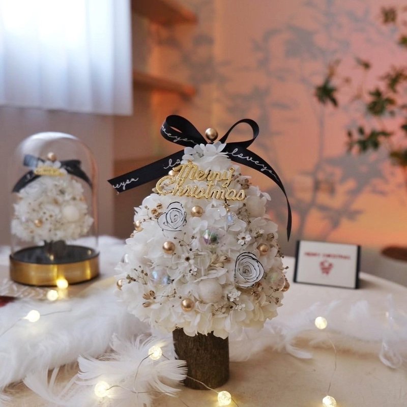 小香風聖誕樹 旋轉音樂盒底座 永生聖誕樹 聖誕節禮物 交換禮物 - 乾燥花/永生花 - 植物．花 白色