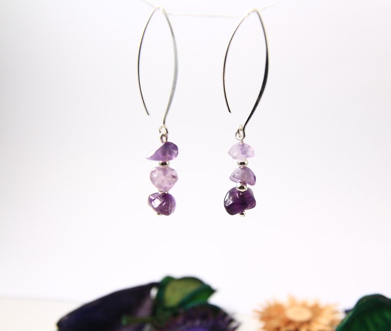 Sterling Silver Earrings / Natural Amethyst Earrings - Earrings & Clip-ons - Gemstone Purple