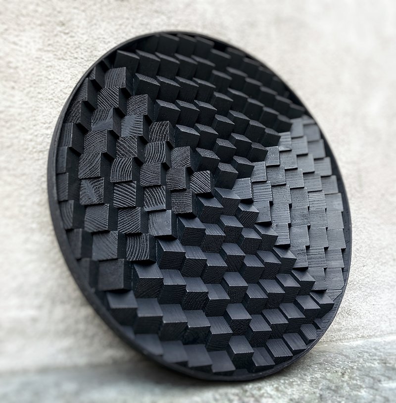 Round Wood Wall Art - Black Wood - Decor Music Studio - 3D Acoustic Panel - 壁貼/牆壁裝飾 - 木頭 黑色