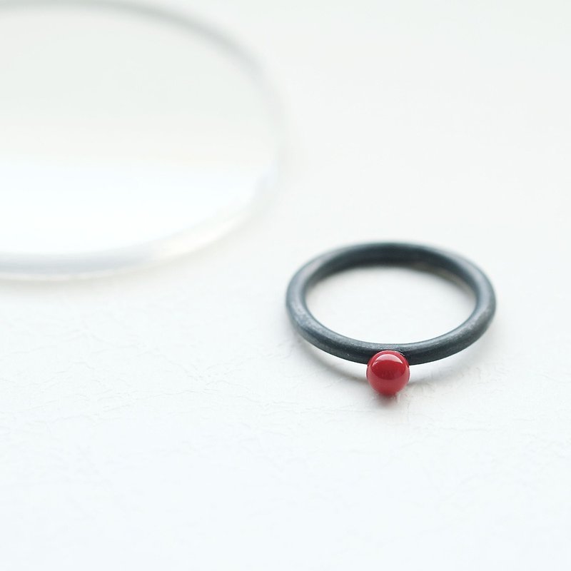 Red Coral Ring Silver 925 - แหวนทั่วไป - โลหะ สีแดง