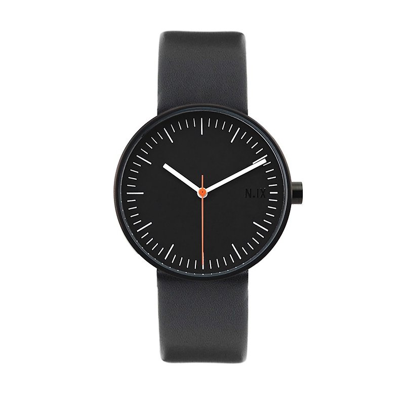 N.IX's Minimalist Wrist Watch - Doppio / Black Leather strap - Men's & Unisex Watches - Genuine Leather Black