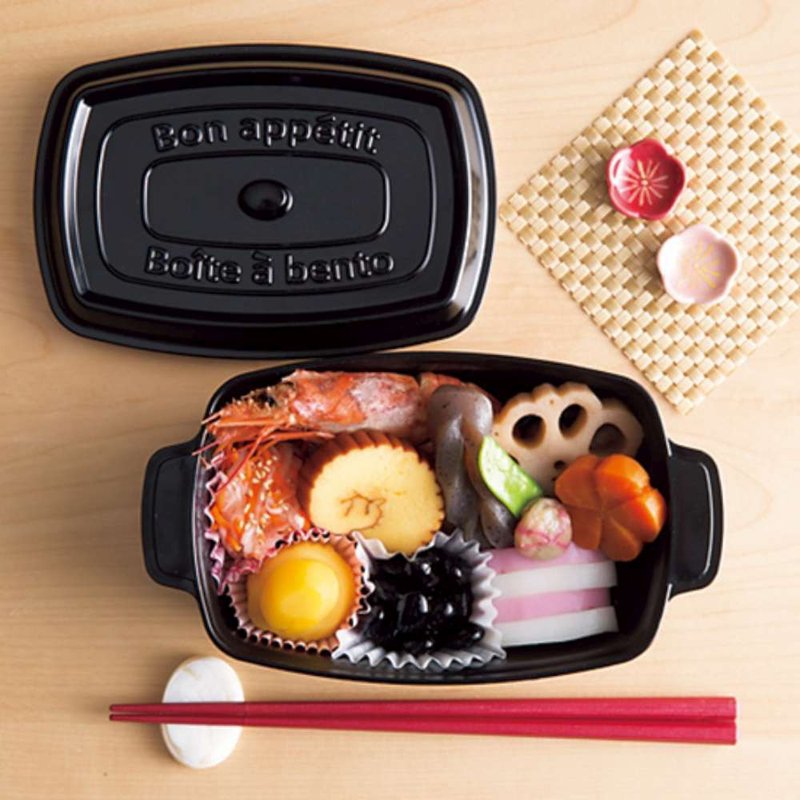 Japan TAKENAKA Japan-made COCOPOT microwaveable rectangular partitioned fresh-keeping box 600ml-black - Lunch Boxes - Other Materials Black