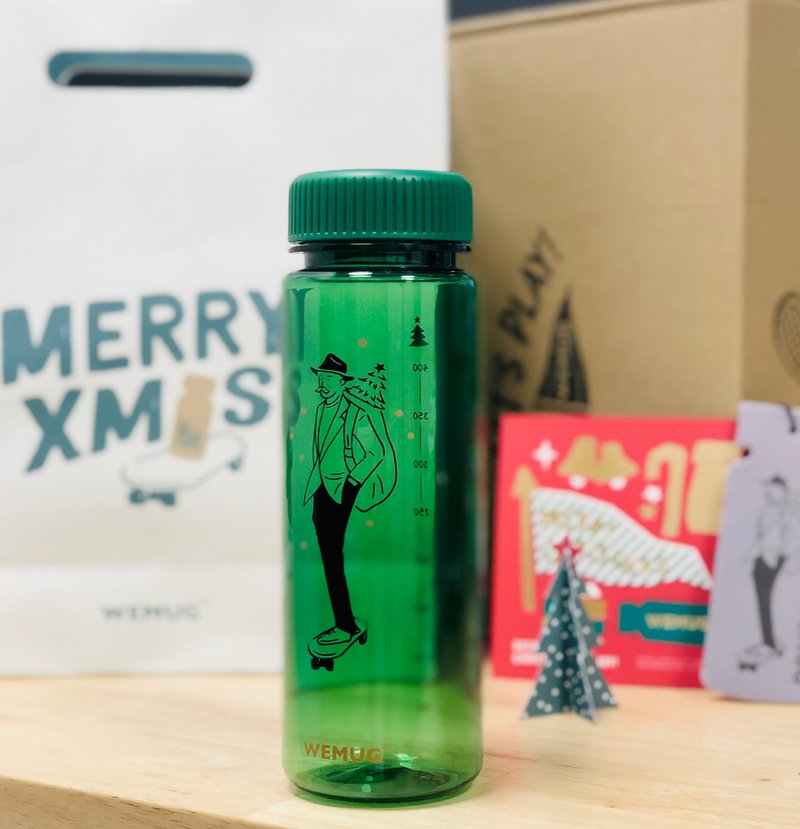 Christmas Skateboarding Elderly Exchanging Gifts Tritan Hot and Cold Water Bottle Hong Kong Design-Green - กระติกน้ำ - พลาสติก สีเขียว