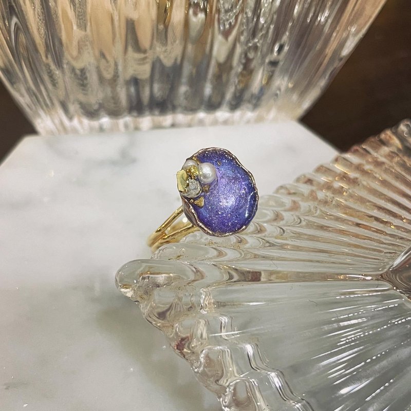 14K鍍金日本樹脂手繪夢幻紫可調式戒指 - 戒指 - 其他金屬 紫色