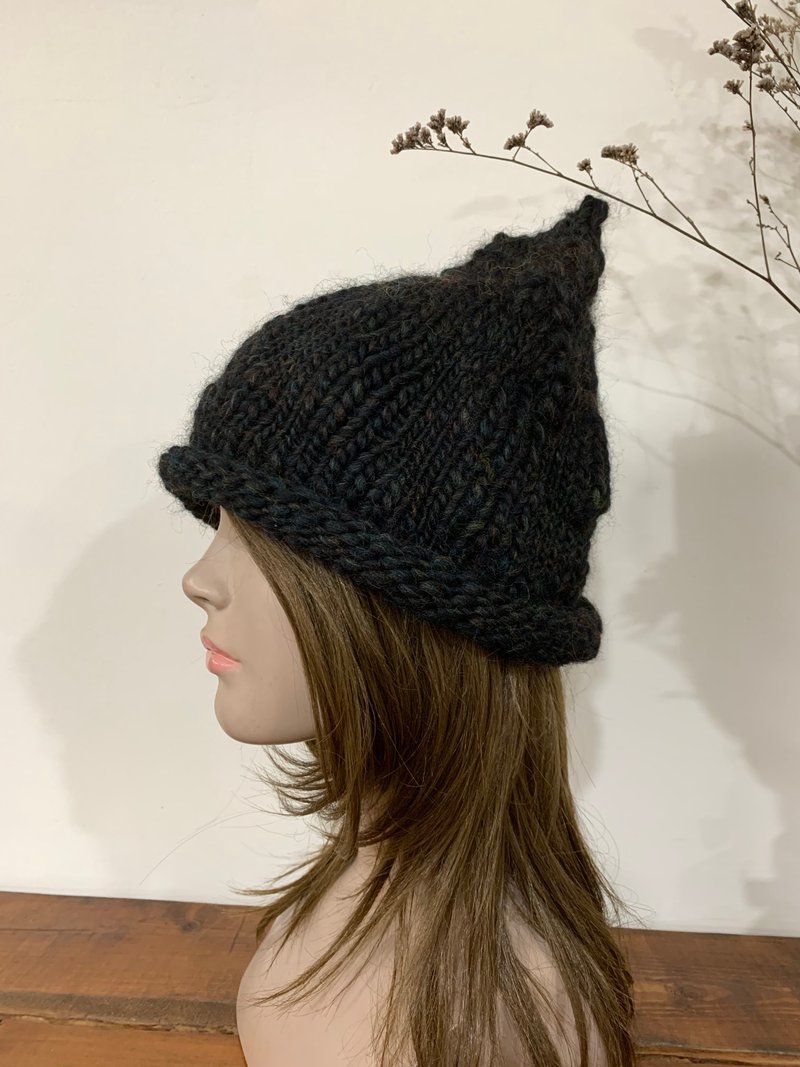 Pointed hair hat series. . Handmade elf hat. Chestnut statement beanie. black - Hats & Caps - Wool 