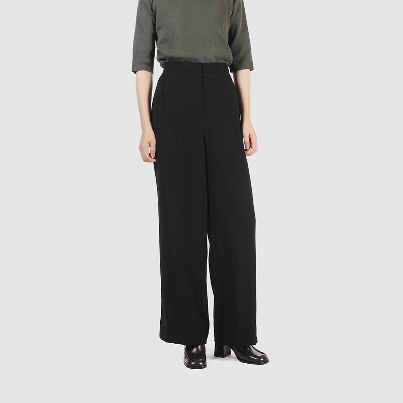 [Egg plant ancient] sesame wool loose straight ancient trousers - กางเกงขายาว - ขนแกะ สีดำ