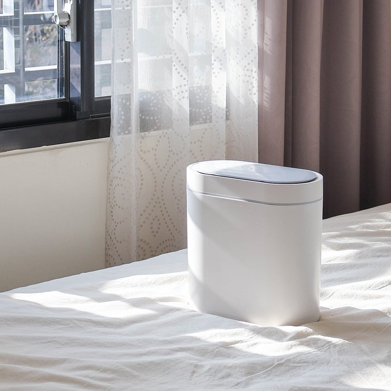 Narrow waterproof sensor trash can 5L IPX5 textured white trash can toilet trash can - ถังขยะ - พลาสติก ขาว