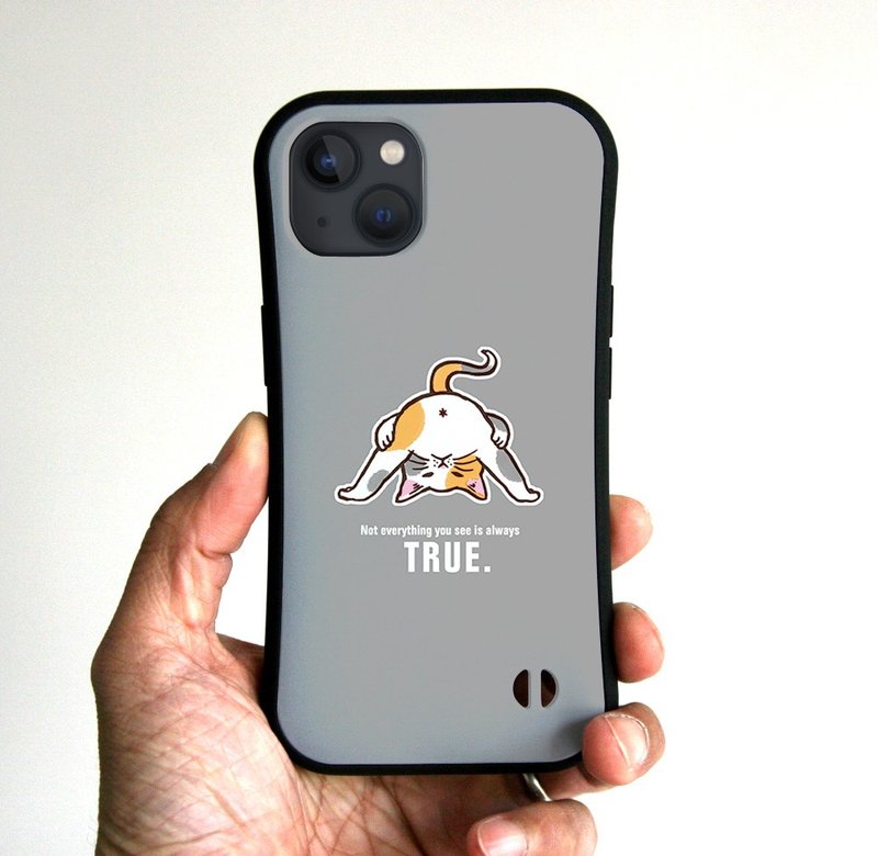 グリップiPhoneケース　またのぞき猫　グレー - 手機殼/手機套 - 塑膠 灰色