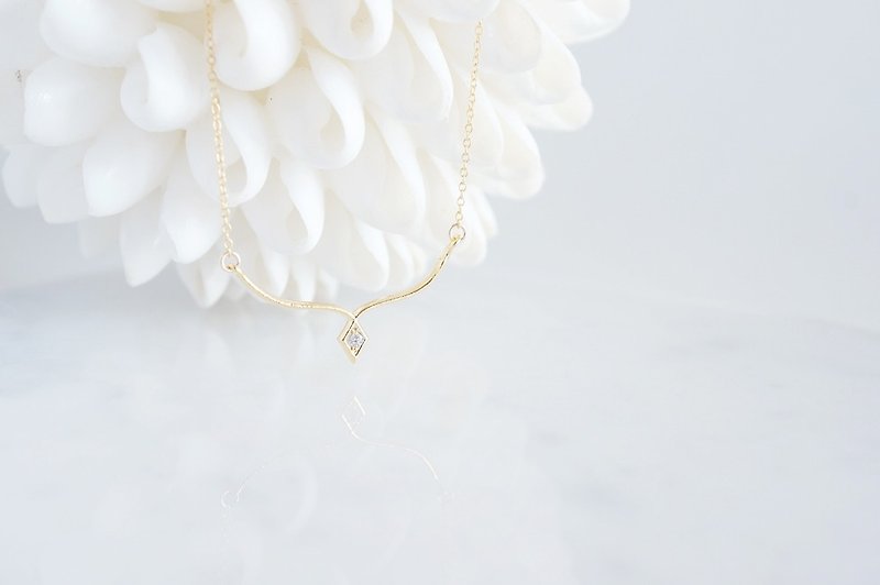 【14KGF】Necklace,Simple Diamond - 項鍊 - 玻璃 金色