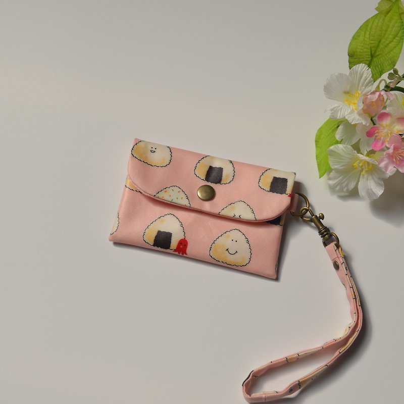可愛飯糰-粉紅悠遊卡套 名片夾 卡收納袋 手作 簡單 帆布 - 卡片套/卡片盒 - 紙 粉紅色