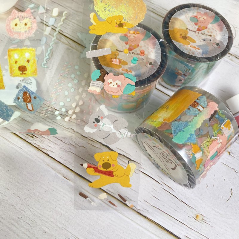 【WUWU Illustration】Transparent glossy PET paper tape - colorful painting - มาสกิ้งเทป - พลาสติก สีใส