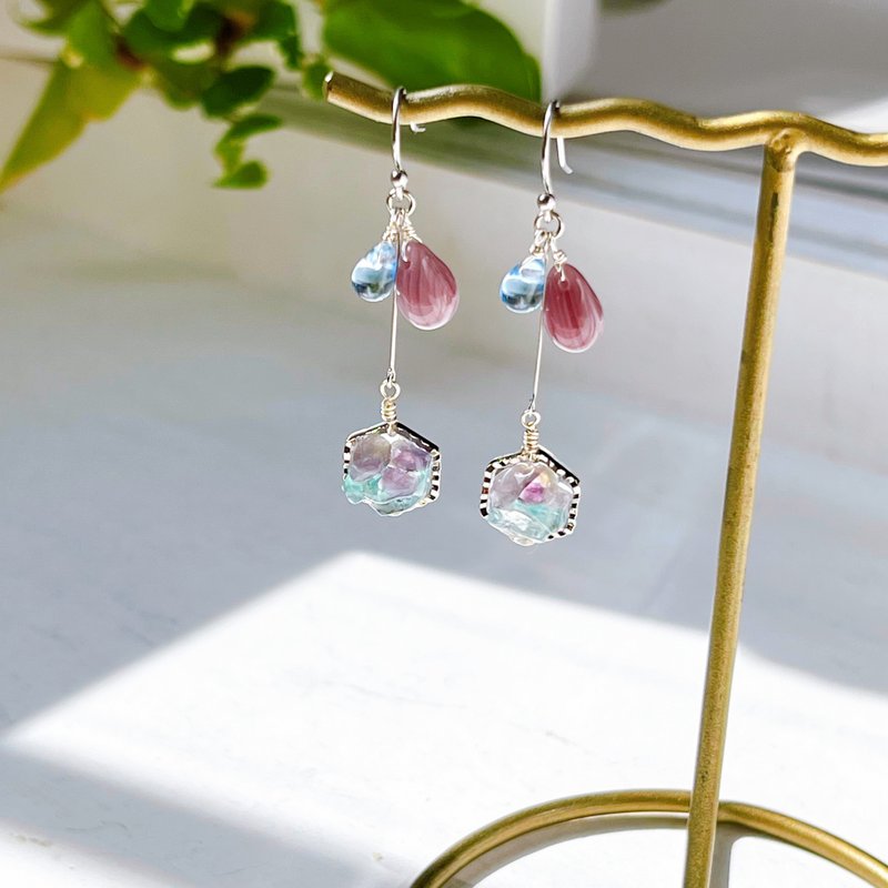 Natural stone amethyst/apatite teardrop glass earrings, surgical stainless  0019 - 耳環/耳夾/耳骨夾 - 半寶石 紫色