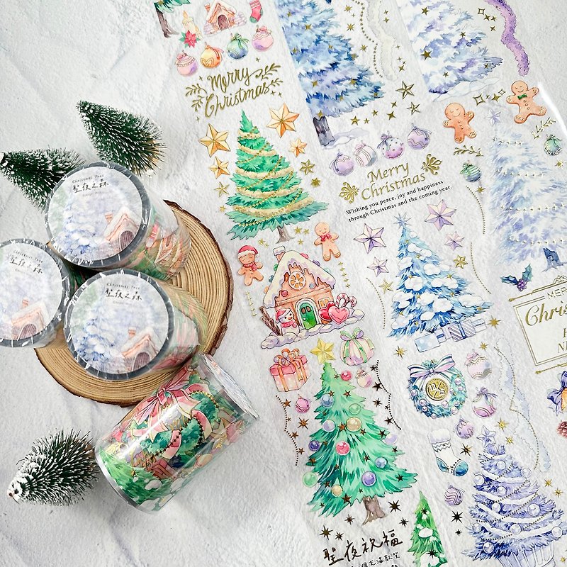Forest of Holy Night-Christmas tree hot stamping glossy PET tape - Washi Tape - Plastic Multicolor