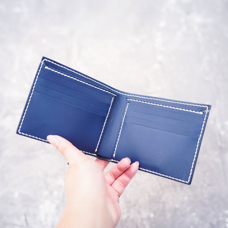 八卡零錢短銀包 | 手縫皮革完成品 | BSP082 - 錢包/皮夾/長短夾 - 真皮 藍色