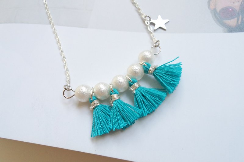 Cotton Pearls necklace with tassels (tailor-made available) - Chokers - Other Materials Green