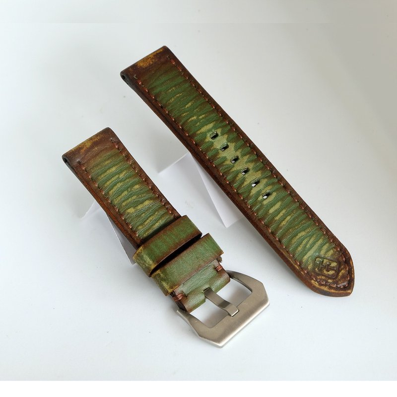 Watch strap, vintage model, genuine leather, Green, size 18 mm., 20 mm., 22 mm., - Watchbands - Genuine Leather Green