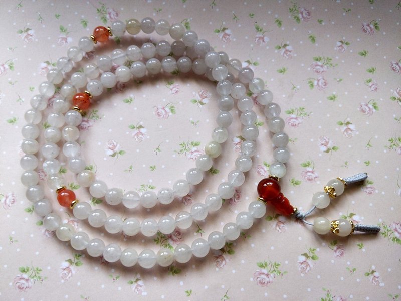 ORLI Jewelry 天然白髮晶108顆念珠 天然石 水晶  白兔毛 佛珠 - 項鍊 - 水晶 白色