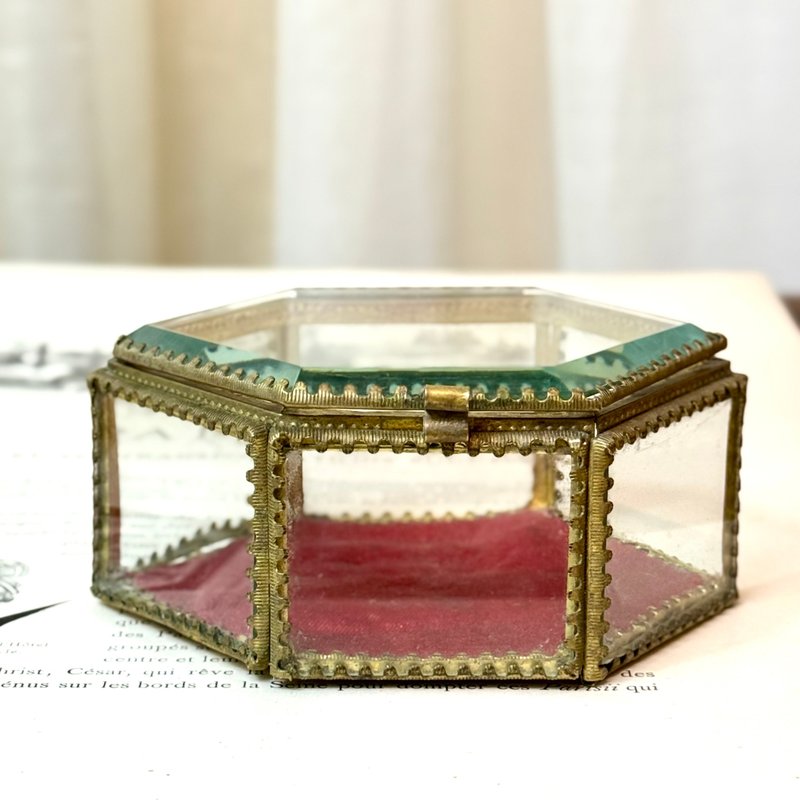 50691-絕美法國古董六角形珠寶盒 - 居家收納/收納盒/儲物盒 - 銅/黃銅 