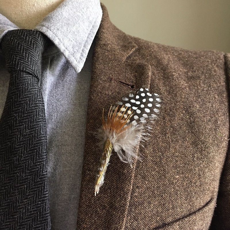 Gold Amber Feather Boutonniere/Lapel Pin for Wedding/Party - Brooches - Plants & Flowers Multicolor