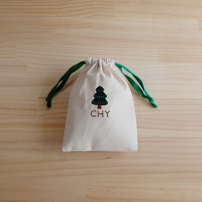 【Q-cute】小束口袋系列-聖誕樹-加字/客製化 - 化妝包/收納袋 - 棉．麻 綠色