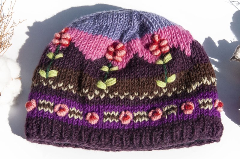 手工編織純羊毛帽/針織編織帽/內刷毛手織毛帽/毛線帽-北歐芬蘭風 - 帽子 - 羊毛 多色