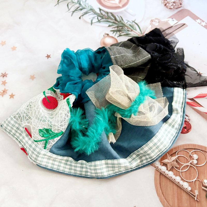 Splicing fabric skirt scrunchie/ hair ring scrunchie bundle hair ornament headdress gift pig intestine ring - เครื่องประดับผม - วัสดุอื่นๆ หลากหลายสี