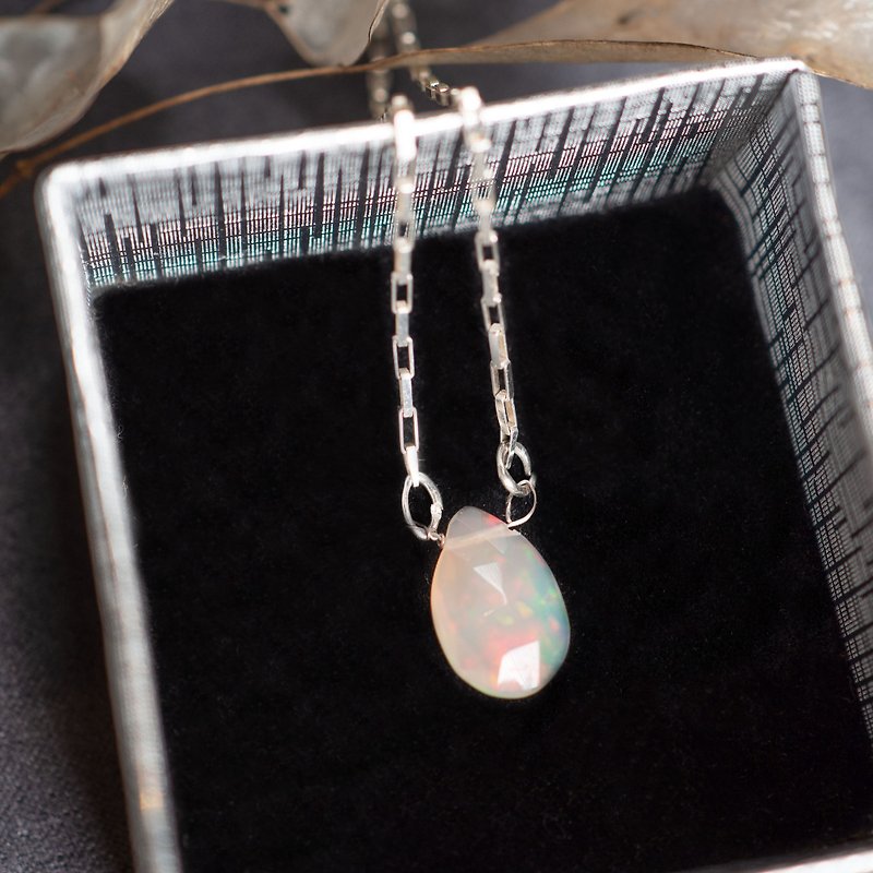 Ethiopian Opal Necklace, 925 silver, Gift to Mom, Scorpio Gemstone, Libra Gem - Necklaces - Gemstone White