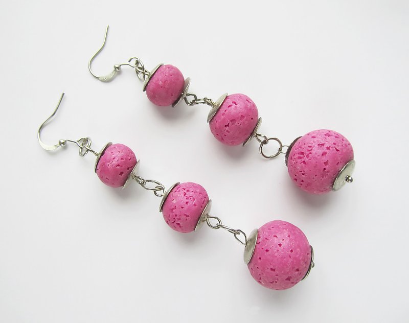 Dangle earrings Pink drop earrings Beaded long earrings Mauve earring Geometric - Earrings & Clip-ons - Clay Pink