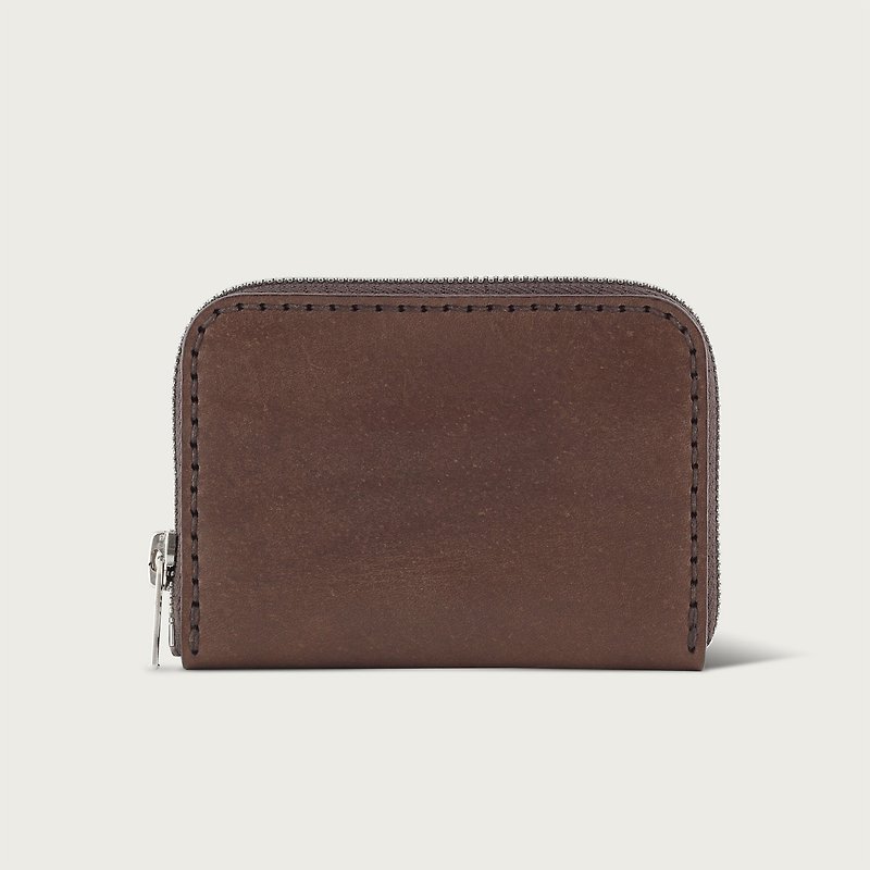 U-shaped zipper short clip / coin purse / wallet - dark coffee - Wallets - Genuine Leather Brown