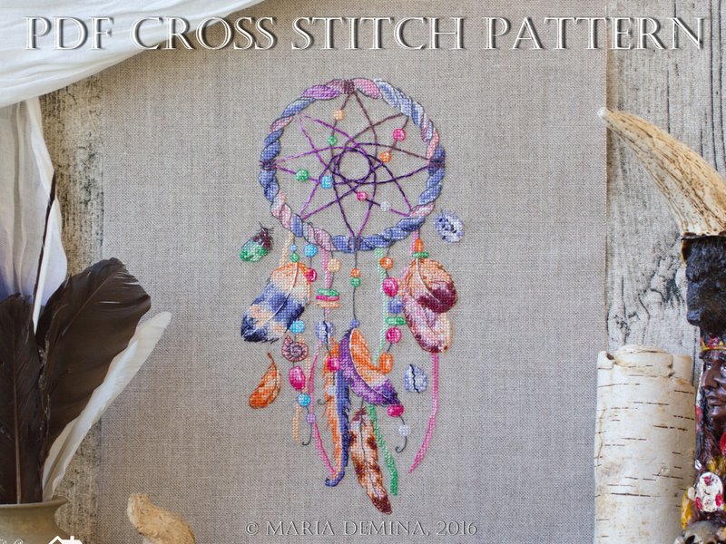 Watercolor Dream Catcher PDF cross stitch pattern - 手工藝教學/工具書 - 其他材質 