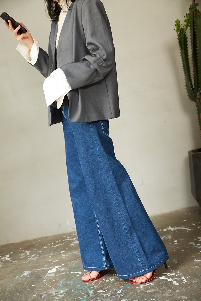 ZUO Modern Retro  Sleeves without Collar Suit  Grey - เสื้อสูท/เสื้อคลุมยาว - วัสดุอื่นๆ สีเทา