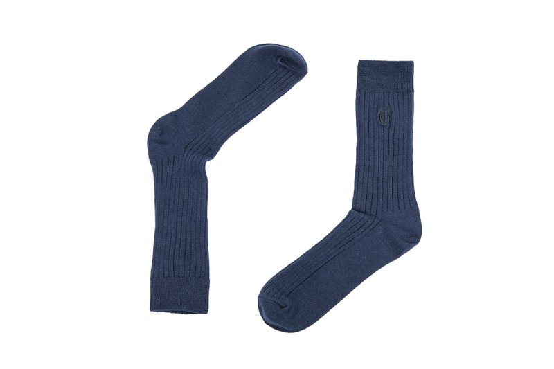 Multicolor Classic Embroidered Ribbed Gentleman Socks Calm Blue - Dress Socks - Cotton & Hemp Blue