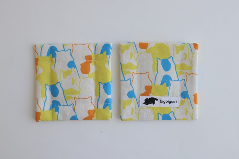 big big cat coasters - going to work (blue) - ที่รองแก้ว - ผ้าฝ้าย/ผ้าลินิน สีน้ำเงิน