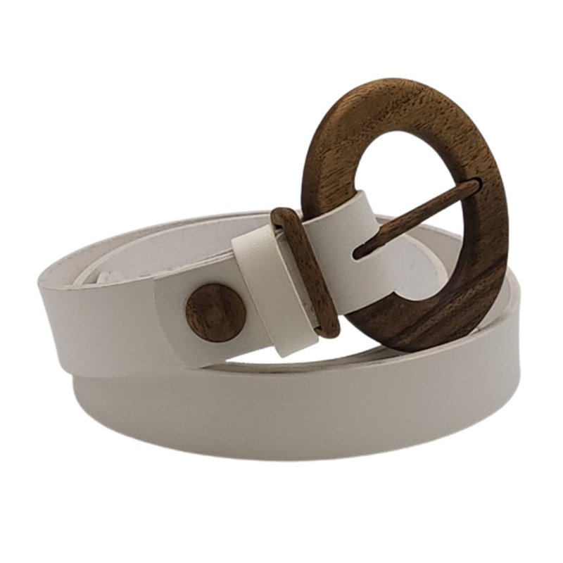 Wood Belt Fuji Happiness 308 - Biodegradable Walnut Wood White Leather Belt - 腰帶/皮帶 - 木頭 白色