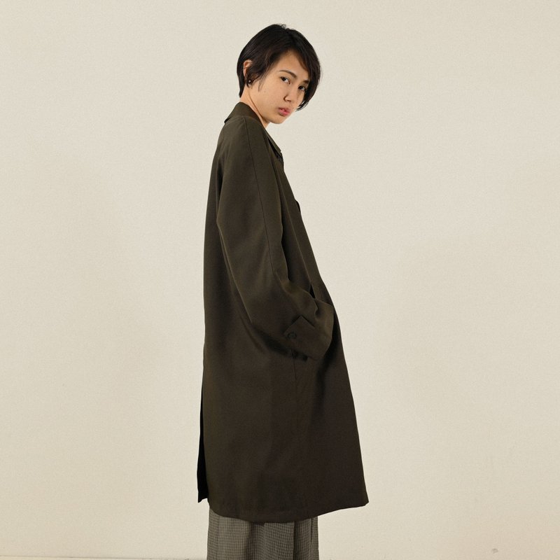 【NaSuBi Vintage】經典輪廓寬鬆古著風衣 - 女大衣/外套 - 其他人造纖維 