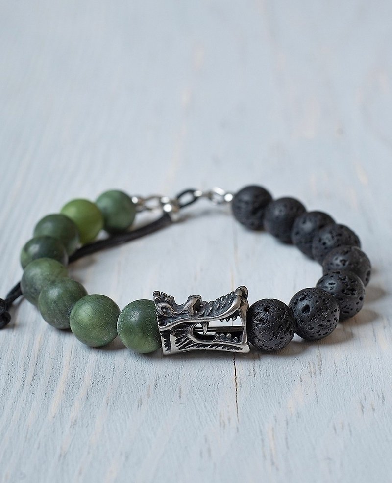 Jade bracelet, jade dragon, men's jade bracelet , natural jade stone - 手鍊/手鐲 - 石頭 