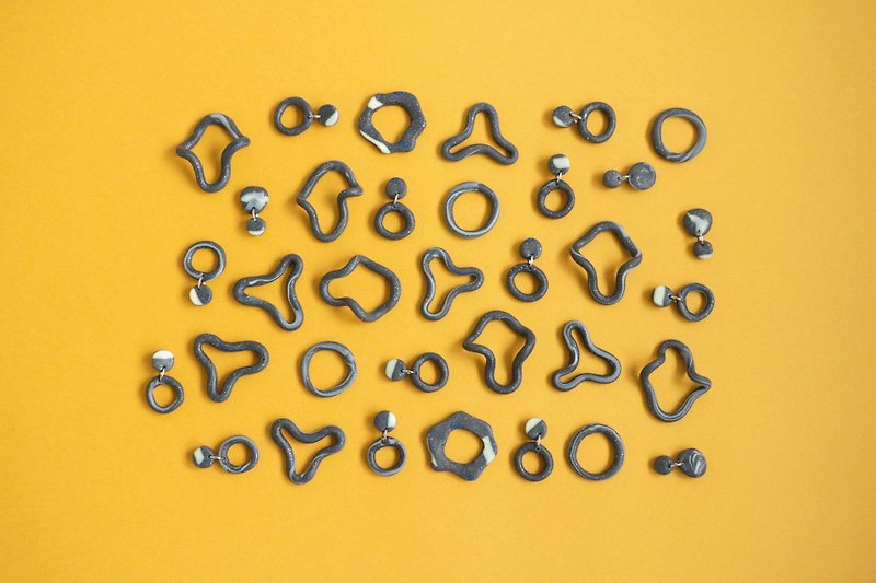Hsin Hsiu Yao Geometric Earrings - Bright Dark Gray - Earrings & Clip-ons - Pottery 