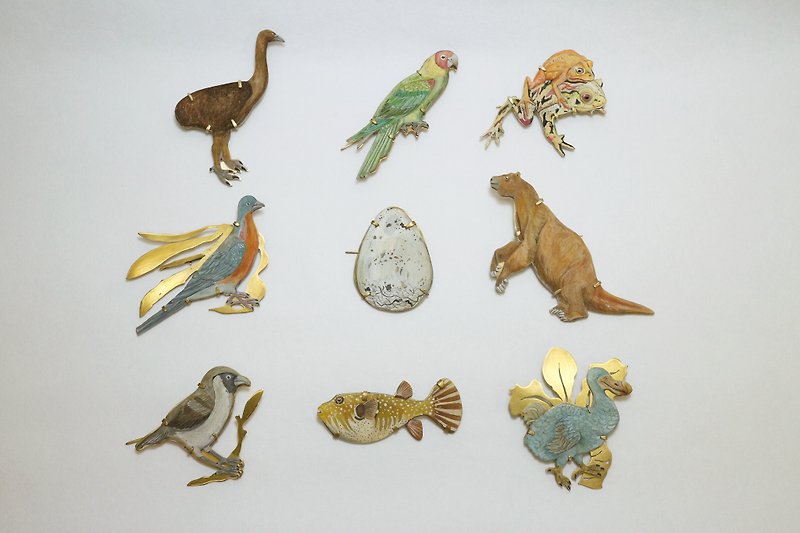 旅鴿 passenger pigeon / 消失動物系列 / 金工黃銅底托 - 胸針/心口針 - 銅/黃銅 多色