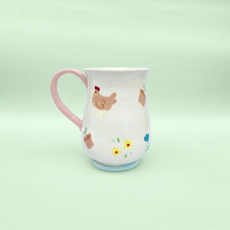 Cute Handmade Happy chicken MUG - 咖啡杯/馬克杯 - 陶 白色
