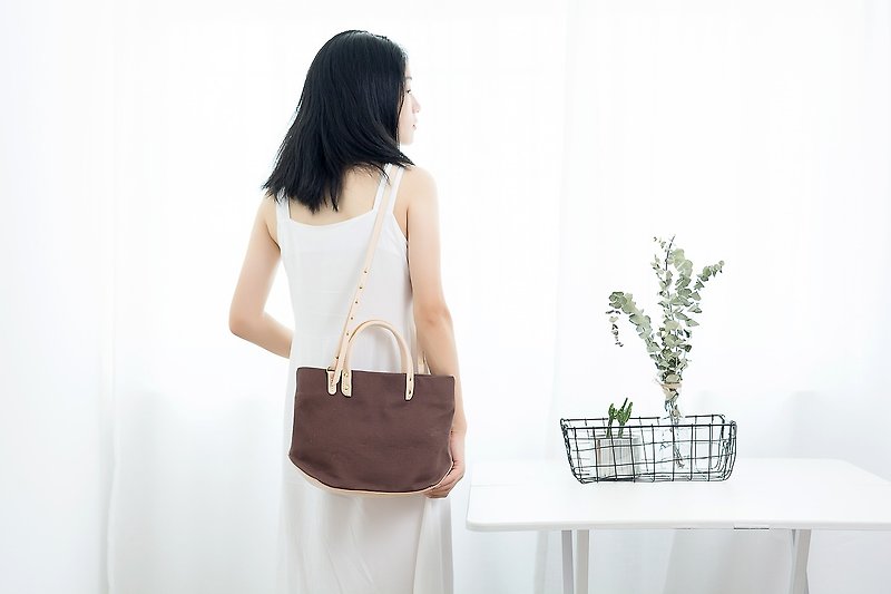 [Canvas meets leather] Summer portable mini canvas handbag dual purpose messenger bag - Messenger Bags & Sling Bags - Cotton & Hemp Multicolor