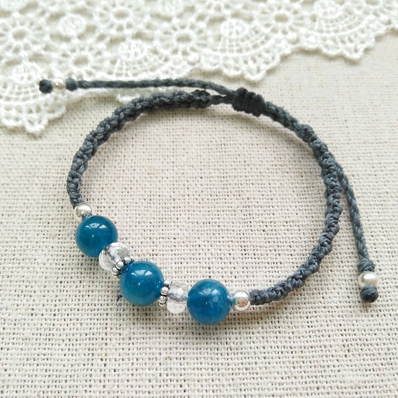 BUHO hand made. deep sea. Blue Apatite X South American Brazilian Wax Line Bracelet - Bracelets - Crystal Blue