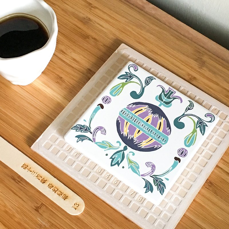 Taiwan Majolica Tiles Coaster【Fantastic Planet】 - Coasters - Pottery White